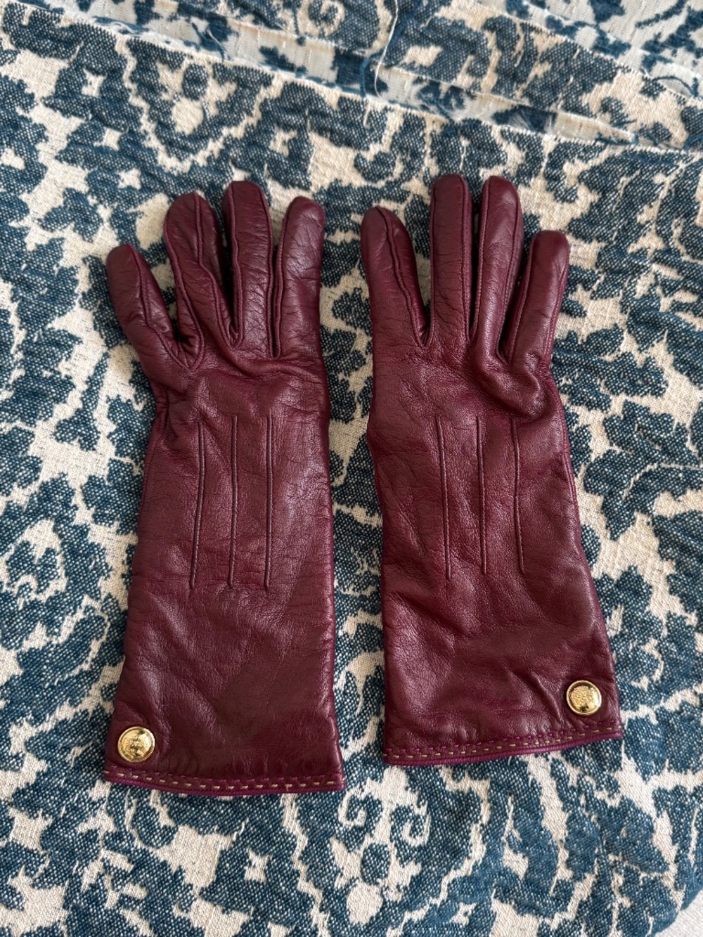 Vintage Coach leather cashmere gloves Bordeaux